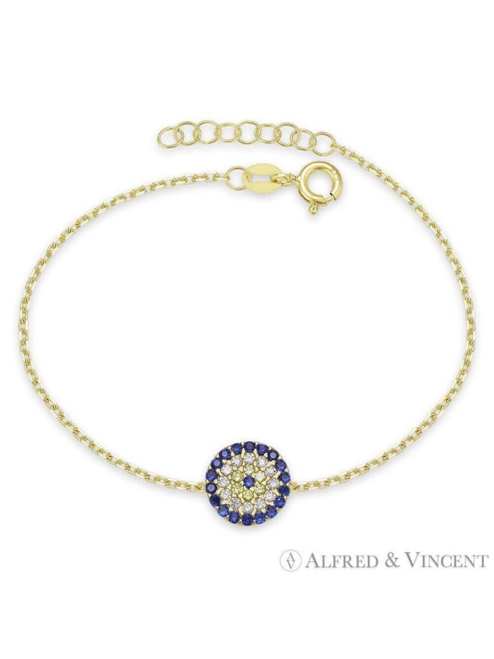 Evil Eye Turkish Nazar Charm Bracelet w/ CZ Crystals in .925 Sterling Silver